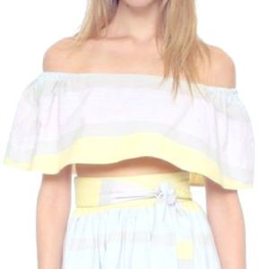 Mara Hoffman Taupe Off the Shoulder Crop Top